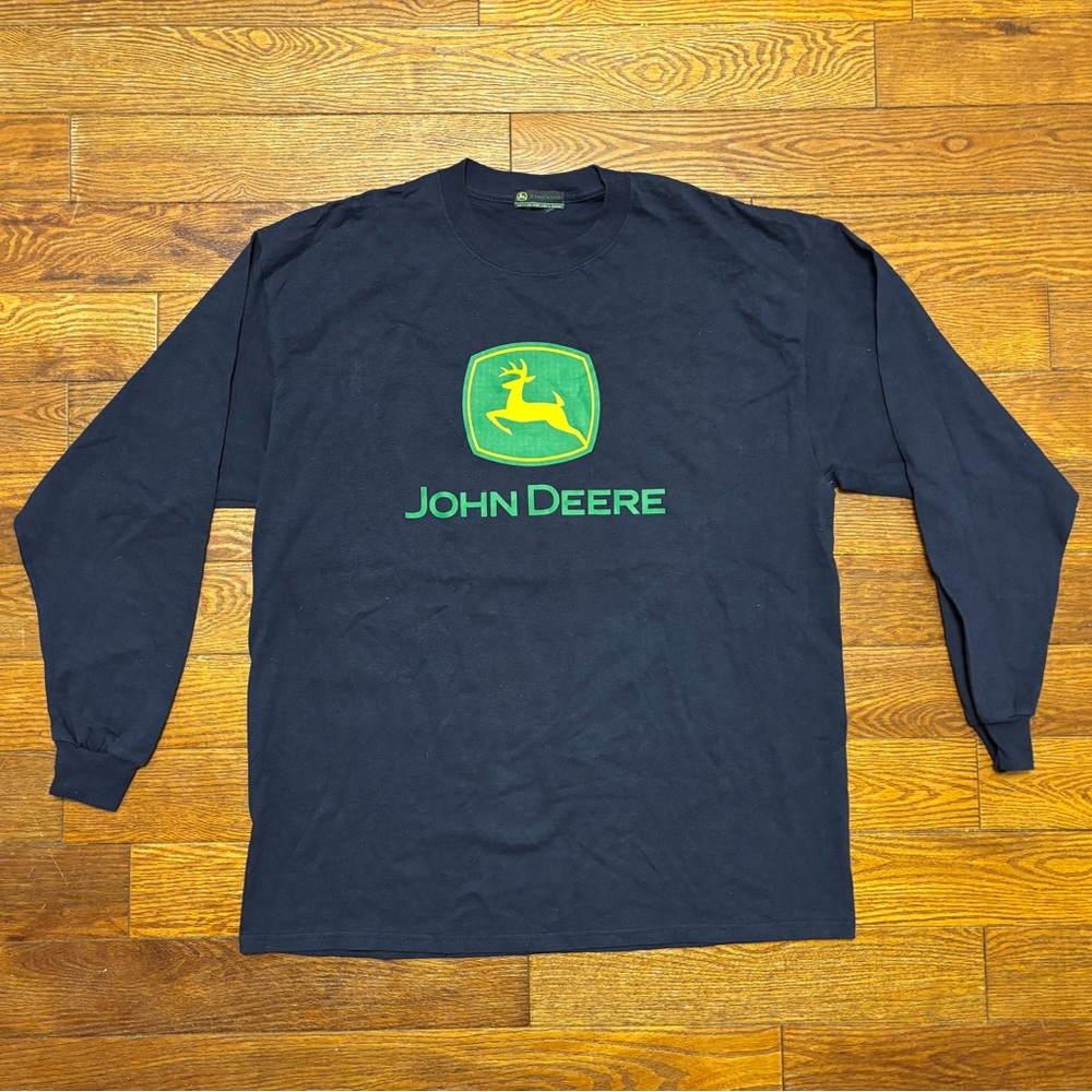 John Deere Men's Navy Blue Long Sleeve Shirt // XL